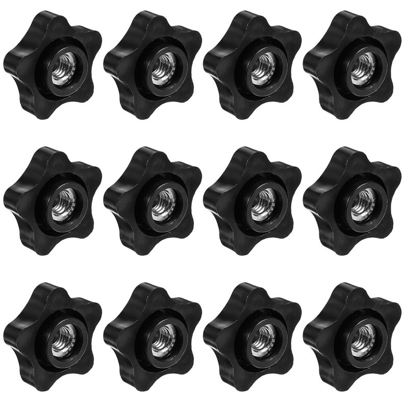 guduling 12pcs Star Knob 3/8-16, 6-Star 3/8"-16 Female Thread Knob,Black 3/8-16 Star Knob for T Track Bolts Jigs Knobs Sawing Machine, Drilling Machine, Lathe (ID 0.375"/9.5mm) - Image 1